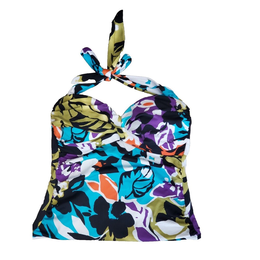 Miraclesuit Barcelona Tropical Floral Halter Tankini Swim Top Size 14